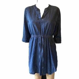 Sauci Womens Denim Dress Lightweight Blue Jean Elastic Waist Drawstring M Casual